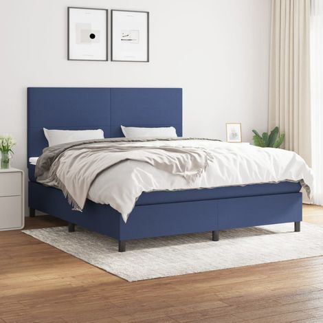 Lit double Lit à sommier tapissier avec matelas Lit Adulte Bleu 160x200 cm Tissu BVM15700 (1/5)