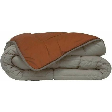 POYET MOTTE Couette Microfibre 400g/m2 CALGARY - 140 x 200 cm - Gris galet et Marron gimgembre