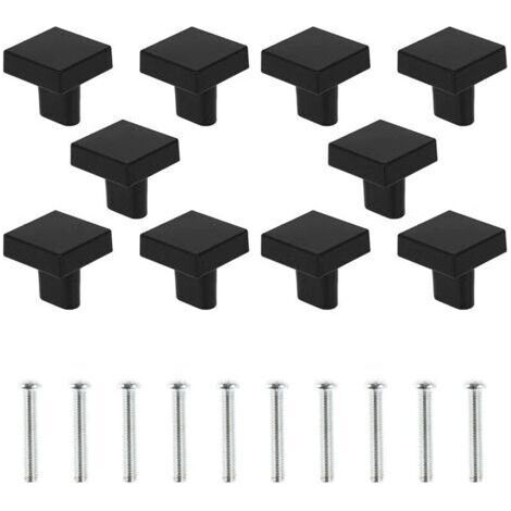 FENOPLASTICALot de 10 poignées de porte carrées en alliage de zinc avec vis pour armoire, tiroir, commode - Noir (1/4)