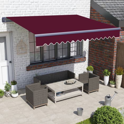 Greenbay 3.5 x 2.5m Garden Manual Awning with Grey Frame Patio Canopy Sun Shade Retractable Shelter Wine Red (1/5)