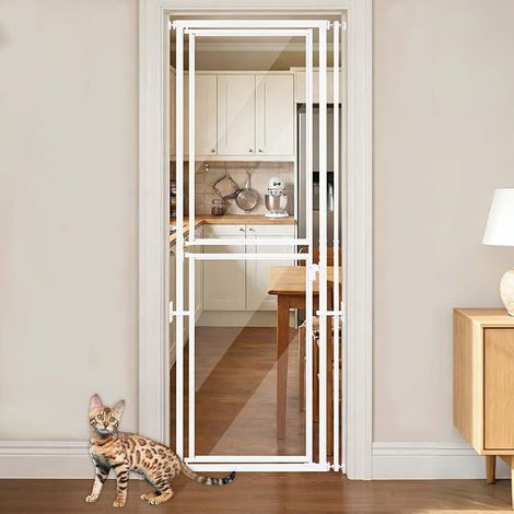 Porte de sécurité pour animaux de compagnie 200 cm Porte auto-décollante extra-transparente pour chats et chiens, fermeture à pression sans perçage 70 à 81 cm, Idéal pour les escaliers et les portes,  (1/5)