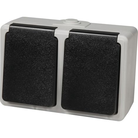 Prise double résistante à l'humidité MCPOWER Taff, 16A/250V, IP44, saillie, gris (1/2)