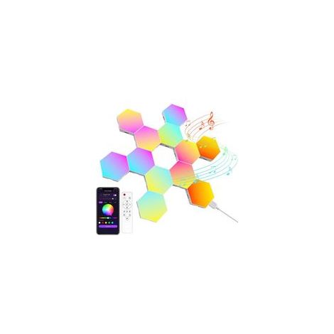 Panneau LED Hexagonal Gaming Murale Lampe— 12pcs Smart Music Sync Deco Modulaires RGB Lights App&Télécommande Contrôle Gaming Setup Hexagone Creative Appliques Murales [Classe énergétique F]