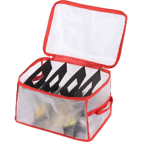 KIN68-1 Aufbewahrungstasche für Lichterketten, Aufbewahrungsbox für Glühbirnen, transparent mit roten Rändern und Kartonverpackung. Verpackungsmaße: 40 × 30 × 5 cm (1/2)