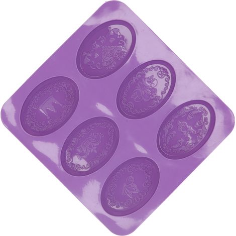 Moule en silicone ovale à 6 compartiments, motif original, pour la fabrication artisanale de savons et de gâteaux, idéal pour la pâtisserie maison. (1/5)