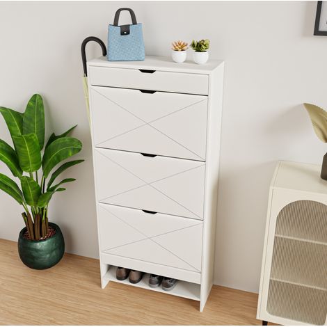CHICFURN Zapatero de MDF blanco 63 x 26 x 136,5 cm con cajón superior (1/5)