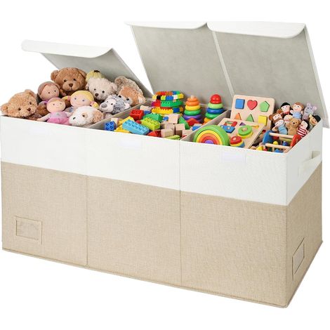 Grande Boîte de Rangement avec Couvercle, Coffre à Jouets, Boîte en Tissu Pliable avec Couvercle, Coffre à Jouets pour Organiser la Chambre D'enfant, Blanc (1/5)