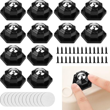 12PCS Mini Roulette Auto-Adhésive Mini Roulettes Pivotantes Universelles Roulettes Pivotantes À 360 Degrés Petites Roulettes en Plastique pour Meubles (Coller/Perforer Double Usage) (1/5)