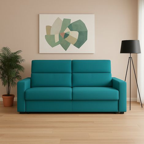 Divano Fisso 2 Posti Letino, Sfoderabile, Idrorepellente Made in Italy, Lavabile, 200x95x100h cm Azzurro (1/5)