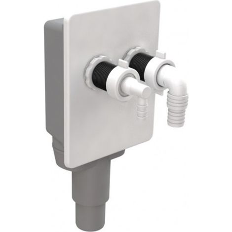 SIFONE AD INCASSO DOPPIO PER LAVATRICE E ASCIUGATRICE CON PLACCA IN ABS BIANCA MODELLO BIBOX - USCITA ø 40/50 MM - BON