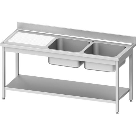 Plonge Inox AISI 201 avec 2 Bacs à Droite ou Gauche et Etagère - Gamme 700 - Stalgast