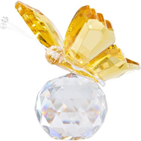 Crystal Flying Butterfly with Crystal Ball Base Figurine Collection Cut Glass Ornament Statue Animal Collectible (Yellow) (1/5)