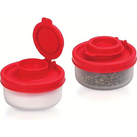 Lot de 2 petits récipients hermétiques pour épices, salières et poivrières en plastique étanches à l'humidité avec couvercles rouges, adaptés à la cuisine, les boîtes à lunch, le camping (1/5)