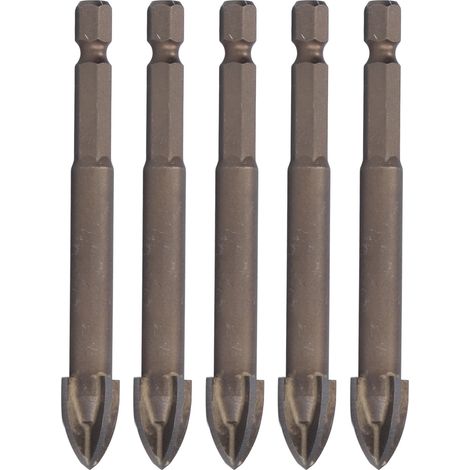 Foret à Percer Croisé 5 Pièces pour Céramique, Verre, Béton - Tige Hexagonale 1/4" - Alliage Dur 12mm (1/5)
