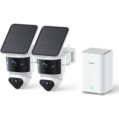 Caméra de sécurité extérieure Solaire sans Fil Kit 2 Caméras Double Objectif 3K, Angle Mort Éliminé, 170°+360° PTZ, IA, Zoom 8x, Stockage 1To Extensible, Idéal Pour Maison Et Jardin (1/5)