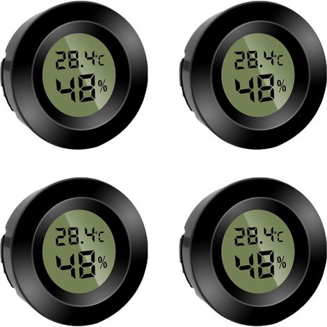 4 mini thermomètre/hygromètre numérique rond, plage de température : -50 °C à 70 °C, plage d’humidité : 20 % à 90 %, noir (1/5)
