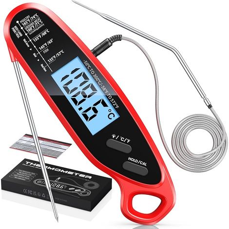 Thermometre Cuisine avec Double Sondes Pliables, 3s Lecture Instantané Thermomètre Digital, Rétroéclairage LCD & Calibration, Thermometre Cuisson pour Four, Cuisinière, BBQ, Fumoir & Brassage (1/5)