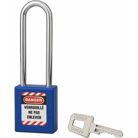 Cadenas de consignation LOTO Lockout Tagout 40 mm anse acier Ø 6 x 76 mm bleu