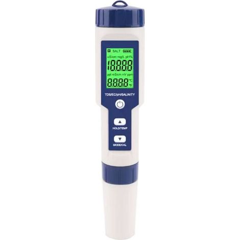 Testeur de salinité de piscine, testeur numérique de salinité de l'eau de mer 5 en 1, Kit de Test étanche Ip67 (1/4)