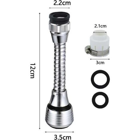 Peut Pivoter De 360 Degrés Economiseur D'eau Pour Robinet Douchette Robinet Cuisine Extension Mousseur Robinet Mit Adapter,Avec adaptateur, adapté à divers robinets(2 Pièces) (1/4)