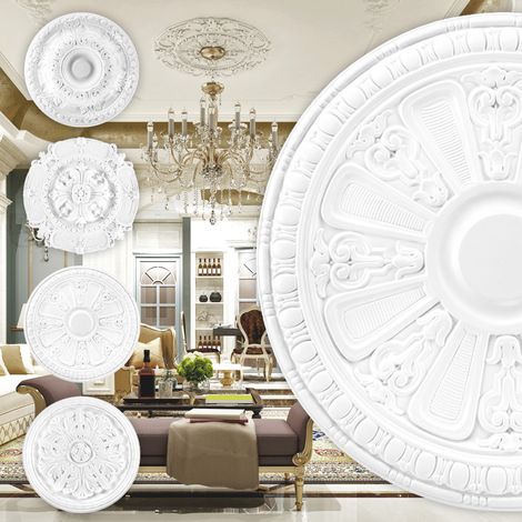 Grand Decor Stuckrosette aus PU, R101 bis R124 - Deckenrosette Stuck Wanddeko Wohnzimmer: R104 - Ø 46 cm
