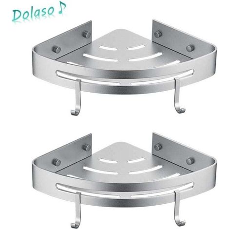 Corner Shower Shelf, Bathroom Shelf Without Drilling, Wall-Mounted Adhesive Aluminum Shower Storage Basket (Triangle, 2 Pieces)