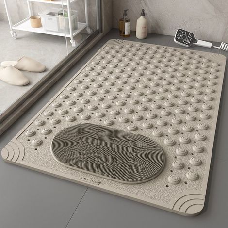 Antirutschmatte für Bad – Wasserdichter und drainierender Gummi-Teppich, ideal für Kinder und Fallschutz, Massage-Muster, Farbe Beige, 70 x 36 cm
