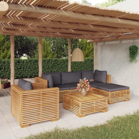 Salon de jardin 6 pcs avec coussins Bois de teck solide (1/5)