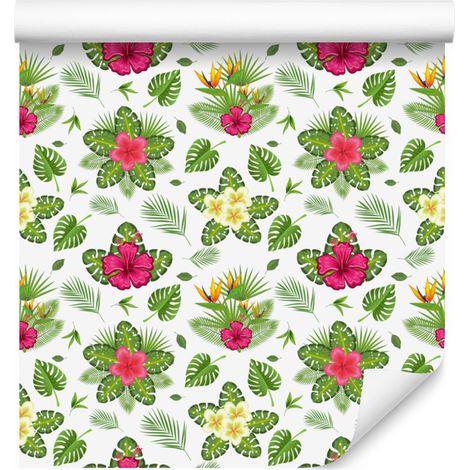 Papier peint à fleurs blanches et citron vert pour salon et chambre 50x1000 cm (1/5)