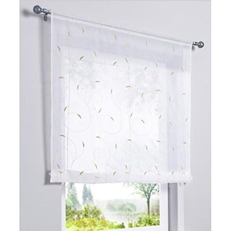 1 Pièce Rideau de Fenêtre Broderie Floral Raffrollo Haut Qualité Voile Décoration de la Chambre Salle de Bain Balcon(Kaki,60x120cm)