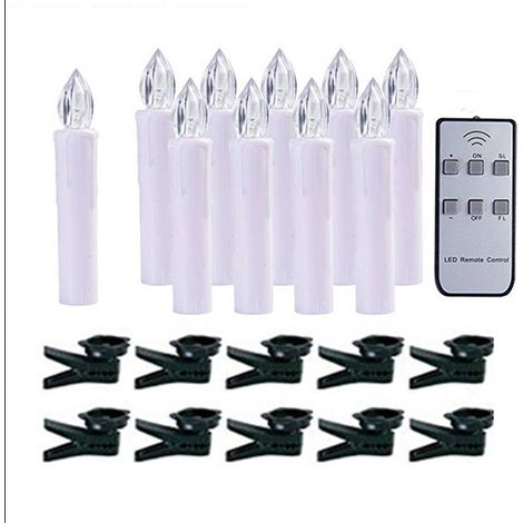 10 velas LED navideñas, inalámbricas, luz blanca cálida, con control remoto, resistentes al agua IP44, con clip, para decoración festiva, bodas y fiestas, sin pilas. (1/5)