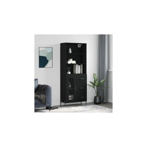 Buffet haut Noir 69,5x34x180 Bois d'ingénierie (1/5)