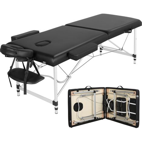 Yaheetech Table de Massage Pliante 2 Section 70 x 213 cm Lit de Massage Professionnelle Portable Aluminium Housse de Transport pour Thérapie Salon Massage