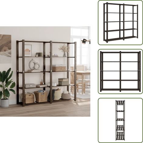 The Living Store Lagerregal mit 5 Böden Schwarz 170x38x170 cm Massivholz Kiefer - Holzregal - Kiefernholzregal - Industrielles Regal - Werkzeugschrank - Lagerregal (1/5)