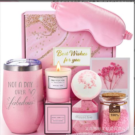 Panier-Cadeau Spa - Tumbler En Acier Inoxydable 20 Oz - Bougie Parfumée - Sel De Bain - Bombe De Bain - Éponge Exfoliante - Pour Femme - 1 Pièce