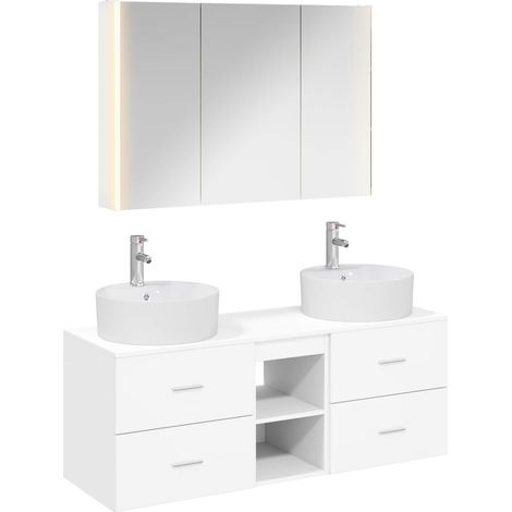 Bathroom Furniture Set 4 pcs White Engineered Wood and Glass vidaXL (1/5)