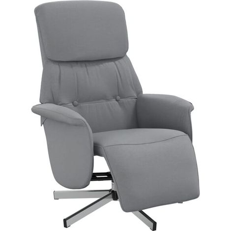 Un fauteuil inclinable avec repose-pieds, en tissu gris clair. (1/5)