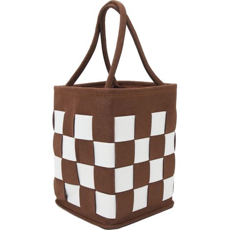 Panier de vélo en feutre, pliable et amovible, marron et blanc, à suspendre à l'avant. (1/5)