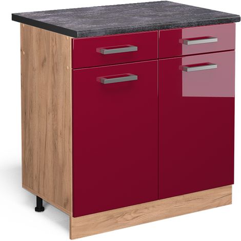 Mobiletto base per cucina R-Line, Rosso bordeaux lucido, 80 cm , PL Antracite, Vicco