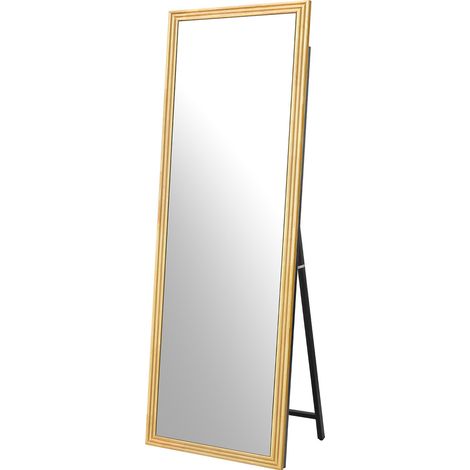 Specchio intero rettangolare con cornice in legno marrone 160x50 cm con supporto metallico regolabile (1/5)