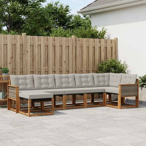 vidaXL Conjunto de sofás de exterior 7 uds. Natural y Gris Claro (1/5)