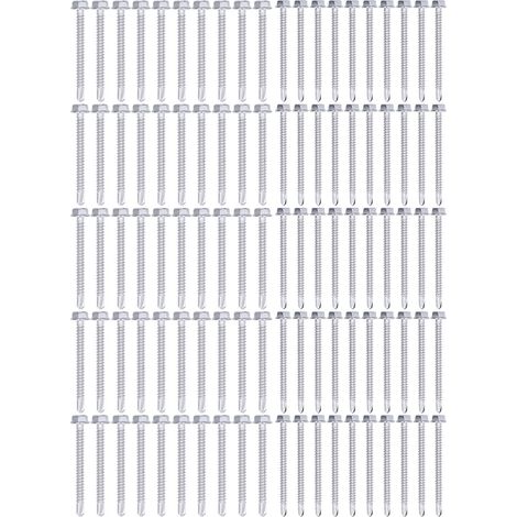 100 Vis autoperceuses assorties, tête hexagonale à rondelle, acier inoxydable 304, 4,2x50mm + 4,8x50mm (1/5)