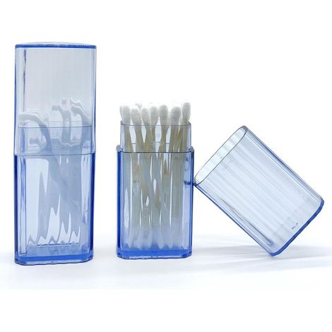 Aufbewahrung für Wattestäbchen, 2 Stück Mini-Reise-Wattestäbchenbox aus Kunststoff, transparente Stäbchenbox - Haargummi-Stäbchen - Zahnstocher (Blau) (1/5)