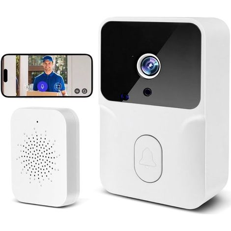 Videoportero de seguridad,Cámara de timbre inalámbrica con HD 1080p,Videoportero WiFi de 2.4 GHz,Comunicación bidireccional,Blanco (1/5)