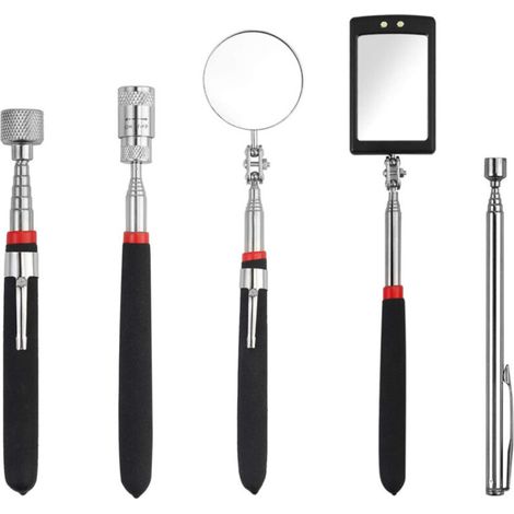 Kit d'Outils Magnétiques Flexible pour Mécanique - 5 Pièces : Miroir, Lampe LED, Pince Ramasseuse - pour Travaux en Espace Restreint (Voiture, Bricolage) (1/4)