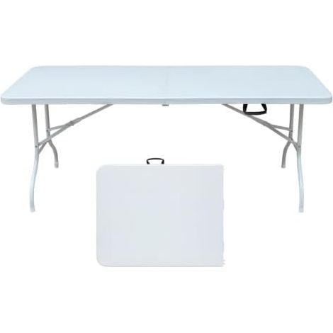 table pliable plastique blanc 183 cm pieds métal pour pique nique (1/5)
