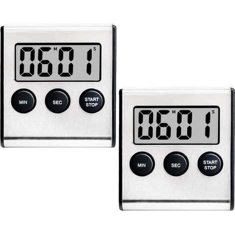 Set mit 2 Küchentimern, Digitaltimer mit lautem Alarm, magnetische Küchentimer-Stoppuhr, 100-Minuten-Countdown und Stoppuhr für Kochen, Sport, Lernen, Meetings