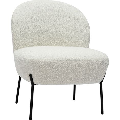 Fauteuil en tissu effet laine bouclée blanc et métal noir BELEY