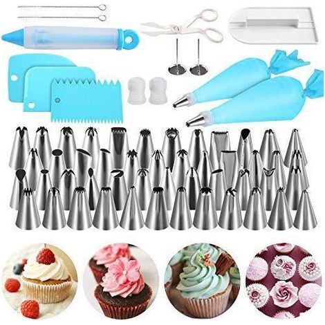 Ustensile de barbecue--62 Pièces Douilles Patisserie , Kit de Patisserie 25 Douilles, Poche à Douille Silicone, Spatule à Glaçage & Grattoir à Gateau, Accesoire Patiserie pour Cupcakes, Pâte à Choux e (1/5)
