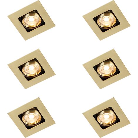 Set of 6 Square Recessed Spotlights Brass Adjustable - Artemis